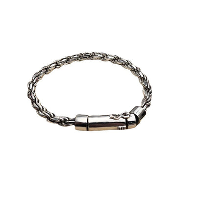 S925 Sterling Silver Vintage Men's Bolt Hemp Rope Bracelet