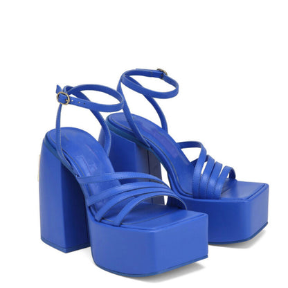 Solid color square toe platform high heel sandals