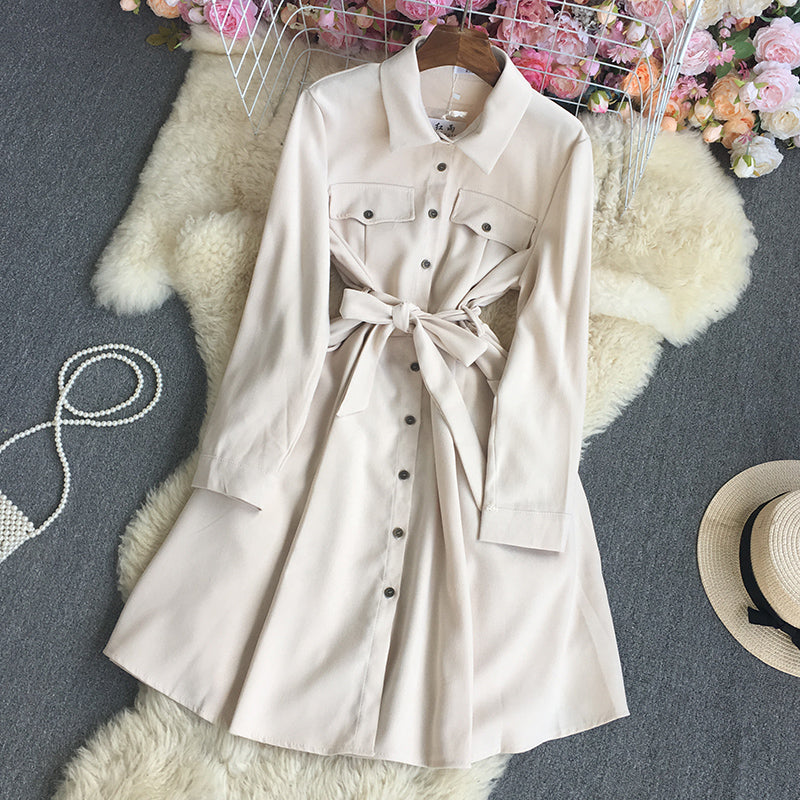 Women's fashion temperament long sleeve shirt dress