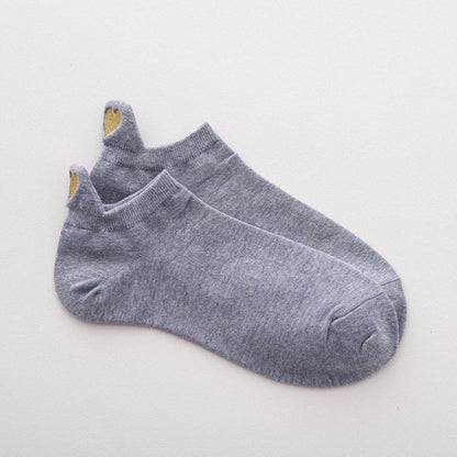 Women's boat socks with heel ear love embroidery