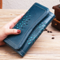 Fashionable long retro wax leather wallet for women