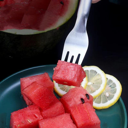 2-in-1 Wassermelonen Gabelschneider Mehrzweck-Edelstahl Wassermelonenschneider Küchen Obstschneidegabel Obstteiler Küchenhelfer