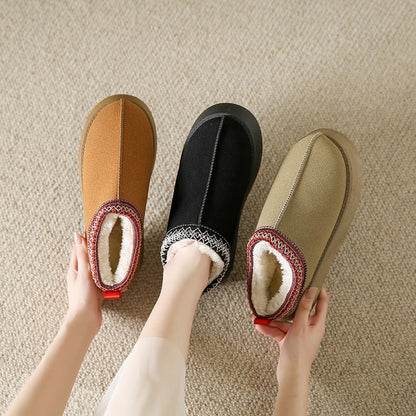 Baotou plush half slippers for home snow boots women fleece warm thick bottom cotton shoes ankle flats