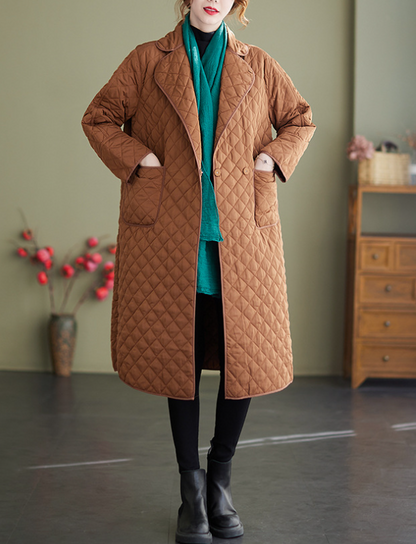 Women's solid color mid-length long sleeve loose cotton coat jacket with concealed button