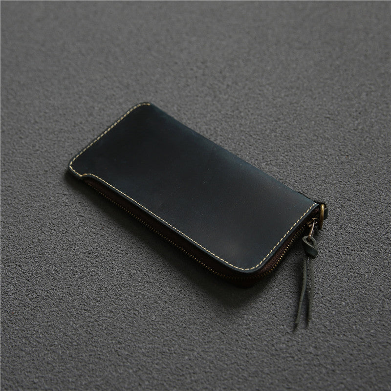 Leather wallet with belt and zipper