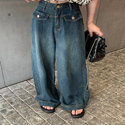 Damen Jeans mit hoher Taille und schlankem Retro Faux Pocket