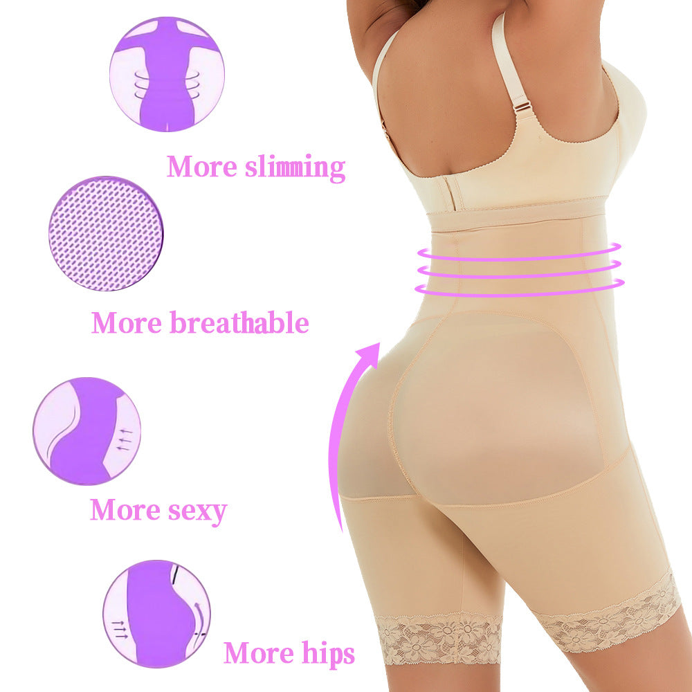 Breathable butt lift underwear with high waist and lace edge