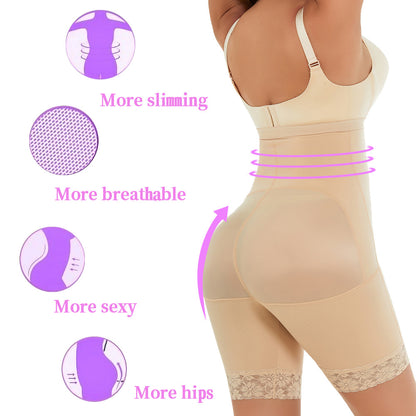 Breathable butt lift underwear with high waist and lace edge