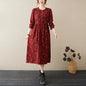 Artistic vintage floral cotton linen long sleeve dress