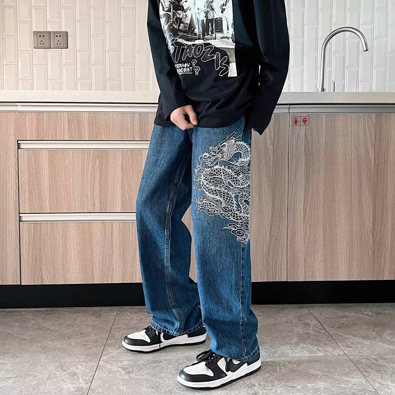 Loose embroidered jeans for men