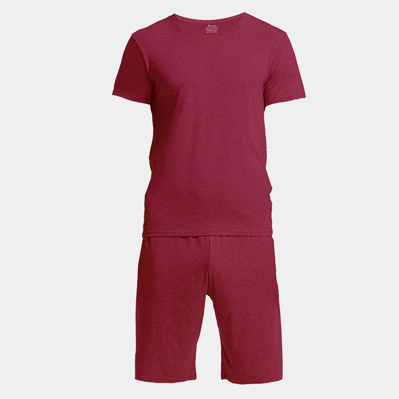 Home Wear Suit Men's Casual Round Neck Short Sleeve Shorts Solid Color Pajamas