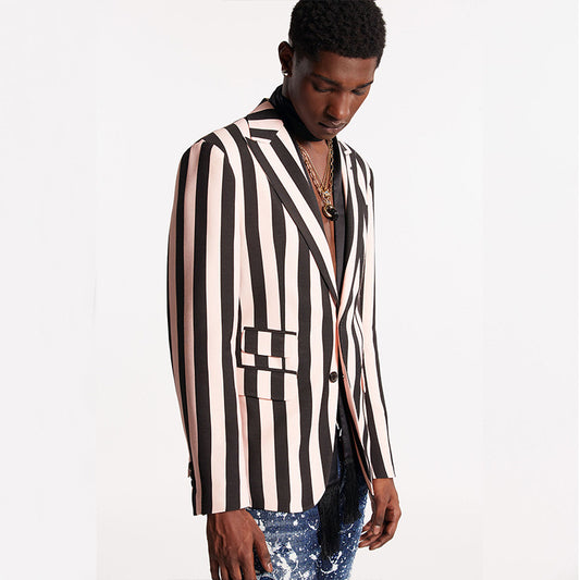 Men's fashion slim fit loose long sleeve jacket striped top