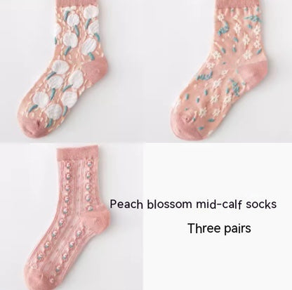 Koreanische Version Blume dreidimensionale lange Frühlings- und Herbstsocken