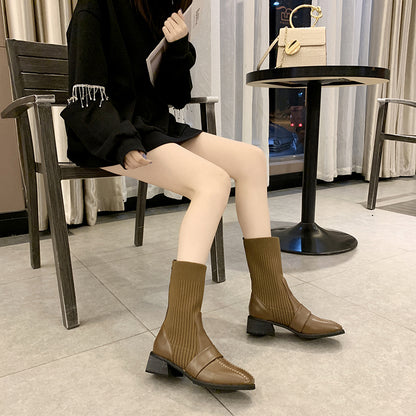 British style mid-calf square toe martin boots for women