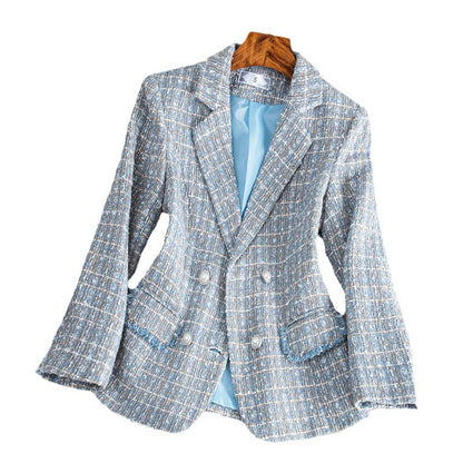 Checked tweed wool coat in socialite style