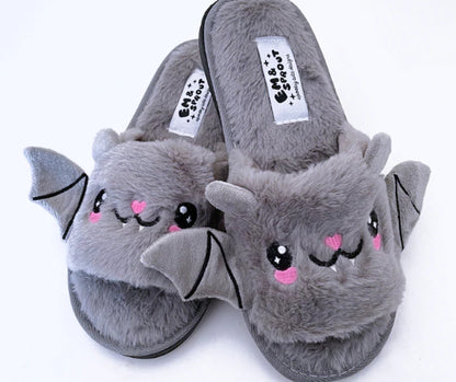 Cute Bat Slippers Halloween Shoes Winter Warm Slippers for Women and Men