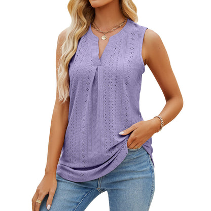 Women's solid color hole V-neck slim vest