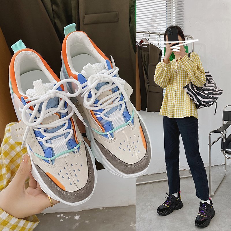 Casual lightweight student platform sneakers for women