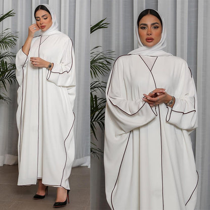 Women White Patchwork Plus Size Women Abaya Robe