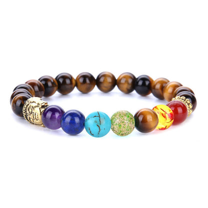 Natural Lava Stone Bracelet with 7 Colors Amethyst Tiger Eye