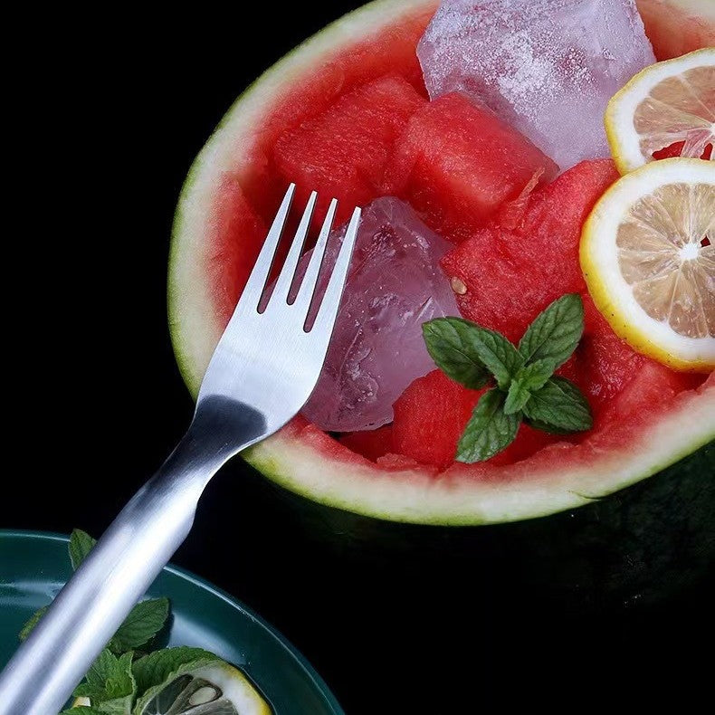 2-in-1 Wassermelonen Gabelschneider Mehrzweck-Edelstahl Wassermelonenschneider Küchen Obstschneidegabel Obstteiler Küchenhelfer