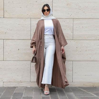 Muslim Women's Clothing Modest Modern Fashion Turkish Striped Casual Plus Size Abaya Cardigan Robe