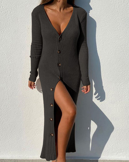 Fashionable knitted long sleeve dress