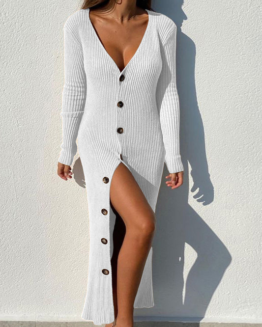 Fashionable knitted long sleeve dress