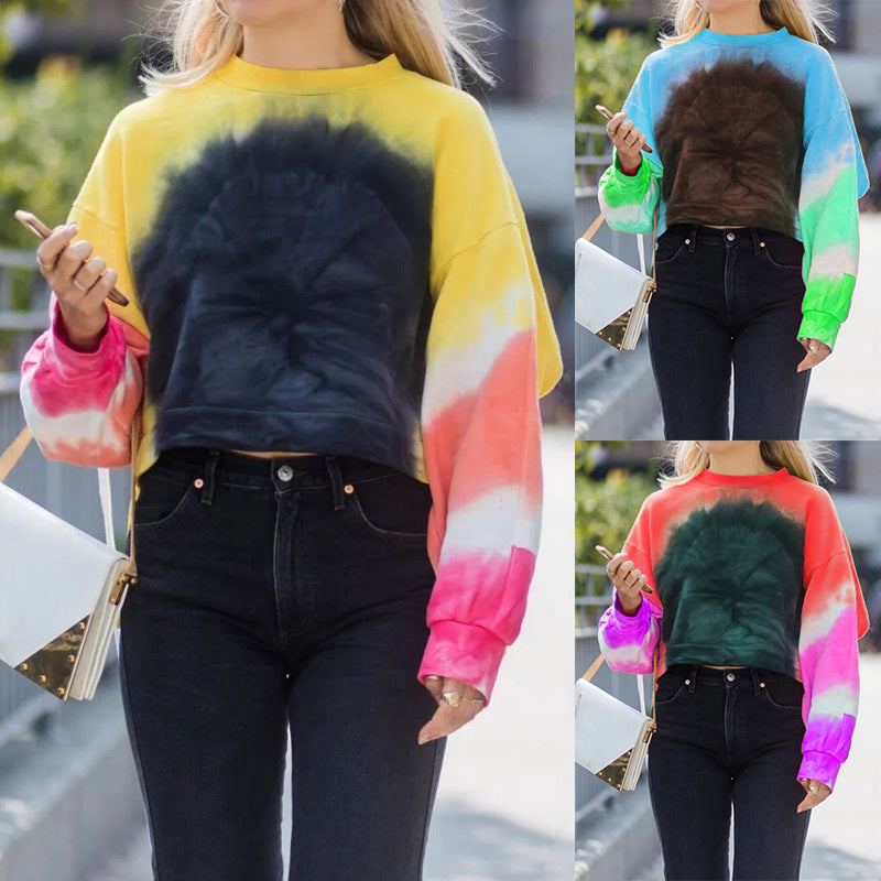 Long sleeve round neck sweater with color gradient for women