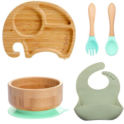 7Pcs Wooden Feeding Tableware Sets Kids Feeding Supplies Bam