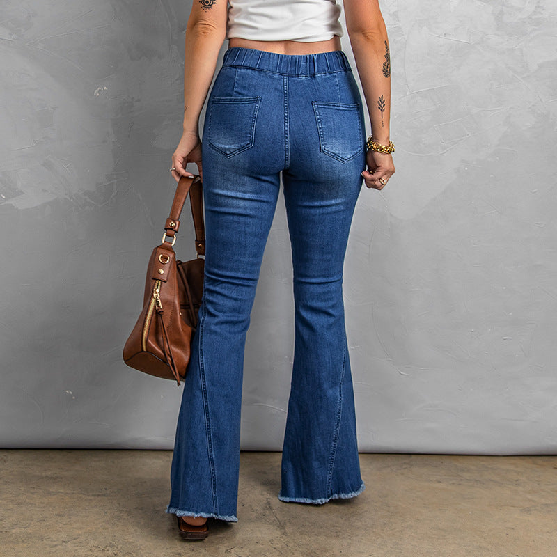 Jeans Damen europäische und amerikanische hohe Taille elastische Taille Kopf