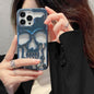 Luxury 3D Skull Phone Case Cover For I-Phone 14 Pro Max 13 12 11 Plus Breathable Shiny Hollow Out Gold Metallic Paint