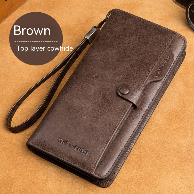 Long men's wallet made of genuine leather