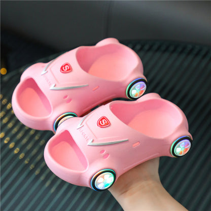 Children Luminous Slippers Cartoon Car Sandals Kids Sandals Anti Slip Boys Girls Luminous Slippers Summer Beach Shoes