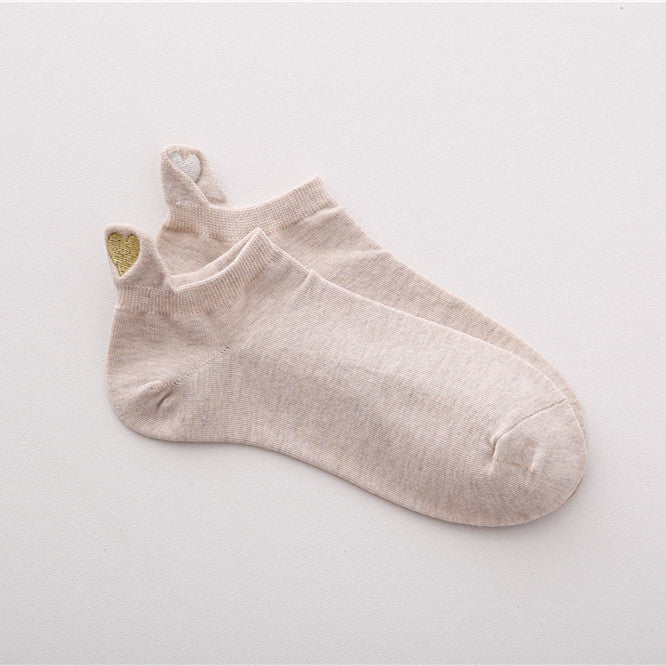Women's boat socks with heel ear love embroidery