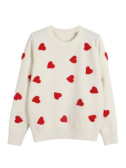 Spring Embroidery Heart Women Sweater O-neck Kawaii Fashion