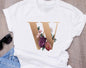 Custom name letter combination women High quality printing T-shirt Flower letter Font A BCDEFG short sleeve Clothing