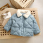 New winter children warm cotton jackets rabbit fur collar coats baby short quilted jacket