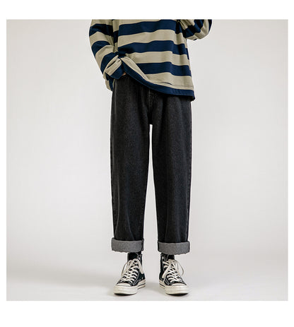 Koreanische Mode Herren Baggy Jeans klassische All-Match einfarbige Jeans mit geradem Bein und weitem Bein männlich hellblau grau schwarz