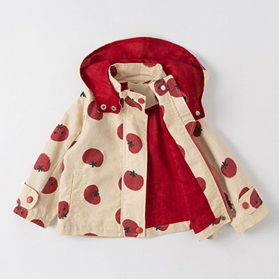 Spring Autumn Girls Windbreaker Coat Jackets Baby Kids Flower Embroidery Hooded Outwear