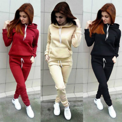 Solide Frauen Trainingsanzug Beiläufige Hoodies Sweatshirt Hose Set Lounge Wear Sport Anzug 2PCS Herbst Winter Kleidung