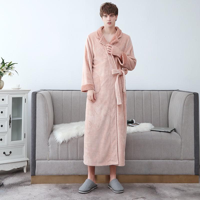 Plus Größe 3XL Männer Robe Winter Flanell Weiche Kimono Kleid Liebhaber Ultra Große Lange Bademantel Nachtwäsche Dicke Warme Frauen Nachtwäsche