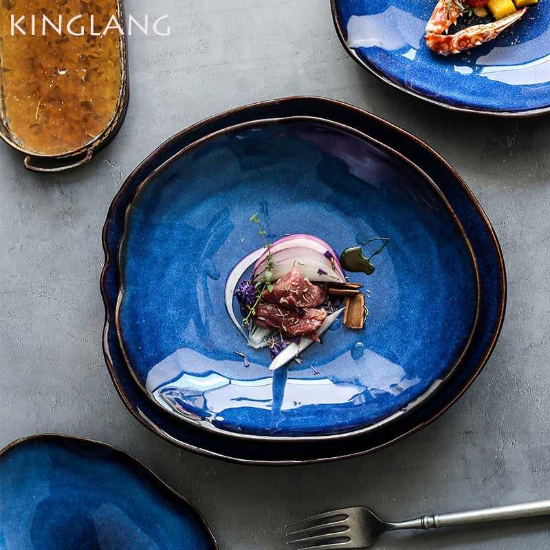 1/2/4 Pcs Nordic Ceramic Food Dish Plate Household Ceramic Irregular Dish Salad Plate Dinner Plate Tableware