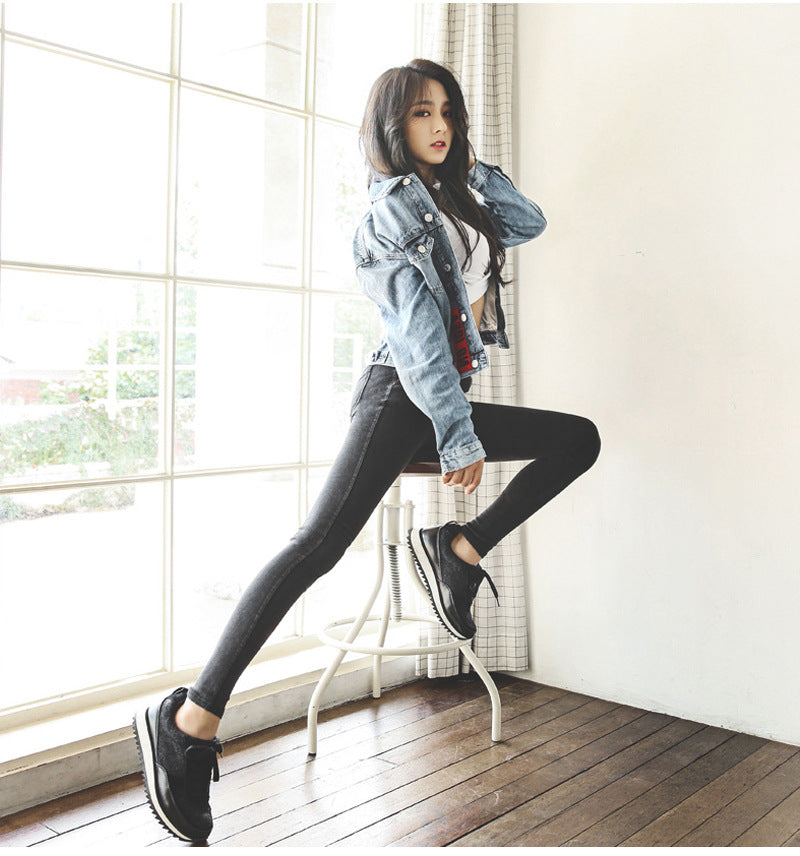 Women Jeans Pencil Pants Sand Washed Stretch Jeans Leggings Korean Pocket Red Line Leggings Magic Black Gray Jeggings