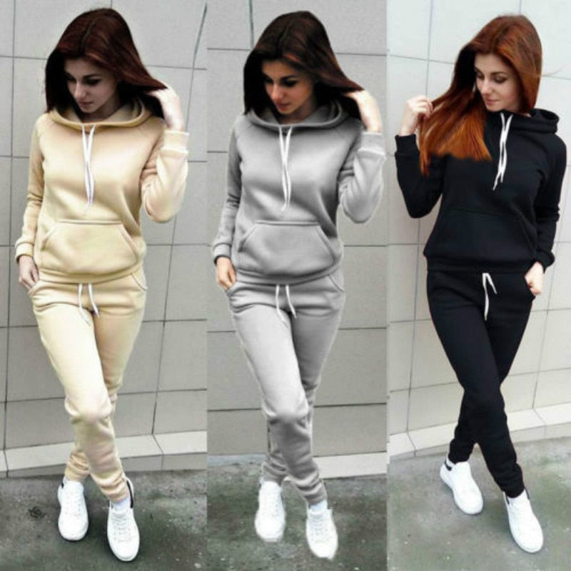 Solide Frauen Trainingsanzug Beiläufige Hoodies Sweatshirt Hose Set Lounge Wear Sport Anzug 2PCS Herbst Winter Kleidung