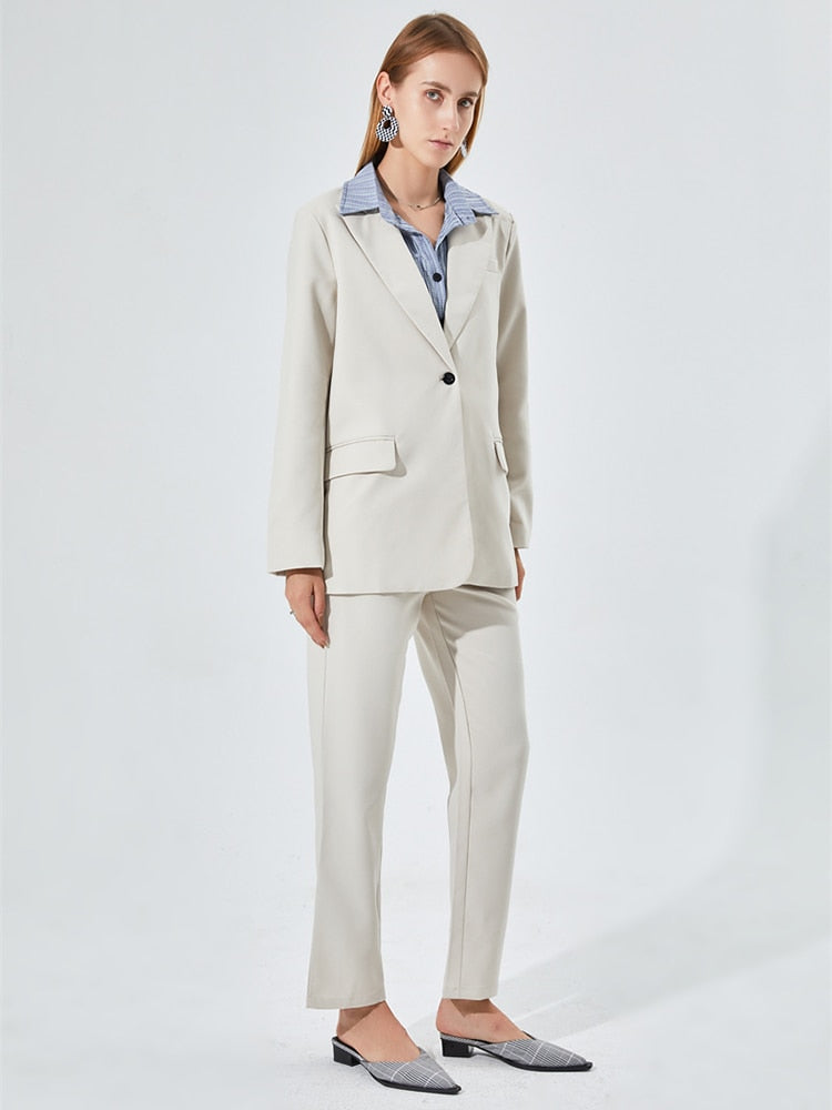 Women Blazer And Pants Sets Two Pieces OL Single Breasted Jacket Formal Suit Pleated Trousers Spring Autumn Winter