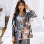 OVERSIZE Couples Print Pajamas Suit Shirt &amp; Pants Silky 2PCS Sleep Set Kimono Bathrobe Gown Casual Bridal Wedding Gift Nightwear