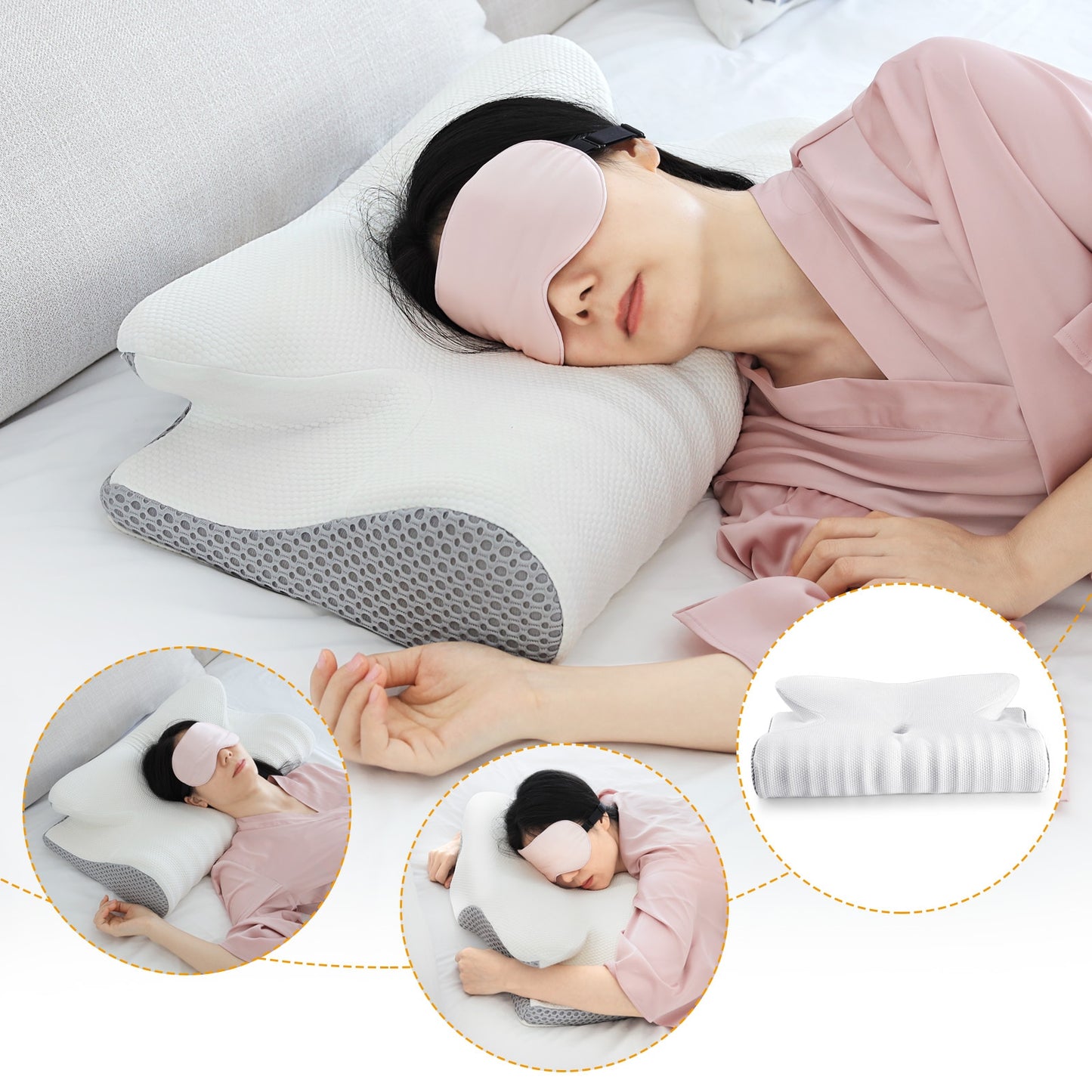 Fuloon Contour Memory Foam Neck Pillow Ergonomic Orthopedic Neck Pain Pillow for Side Back Stomach Sleeper Remedial Pillow