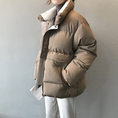 Women Winter Jacket Streetwear Polyester Zipper Straight 3 Solid Color Padded Coat Warm