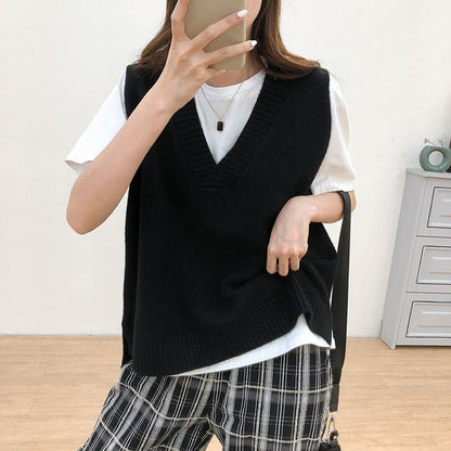 V-neck Knitted Sweater Vest Women 2023 New Korean Cashmere Loose Vest